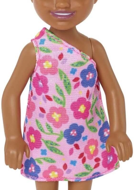 Barbie Chelsea Doll (Brunette Curly Hair) Wearing One-Shoulder Flower