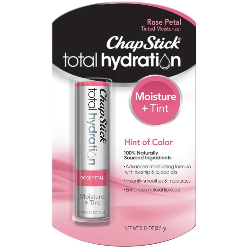 ChapStick Total Hydration Moisture + Tint Rose Petal Tinted Lip Balm Tube, Tinted Moisturizer - 0.12 Oz