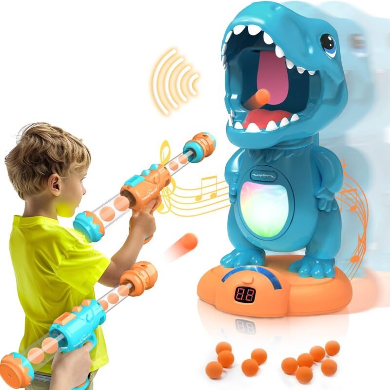 EagleStone Moveable Dinosaur Shooting Toys for Boys, Kids Target Shooting Games w/ 2 Air Pump Gun LCD Score Record& Sound, 48 Foam Balls Electronic Target Practice Gift Toys for Toddlers 5 6 7 8 9