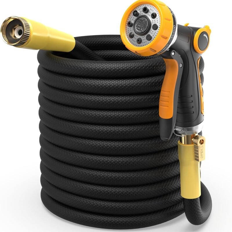 Flexible Garden Hose 50 ft - Lightweight Strong Triple Fabric (Patent Pending) & Spray Nozzle & Holder Set - Heavy Duty Kink-Free Hoses - Your Outdoor Water Companion