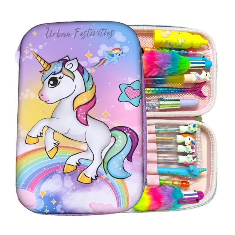 Unicorn School Stationery Set for Girls Unicorn Pencil Box Combo Return Gifts for Birthday Pencil Pouch for Girls Party Favor Gift Set