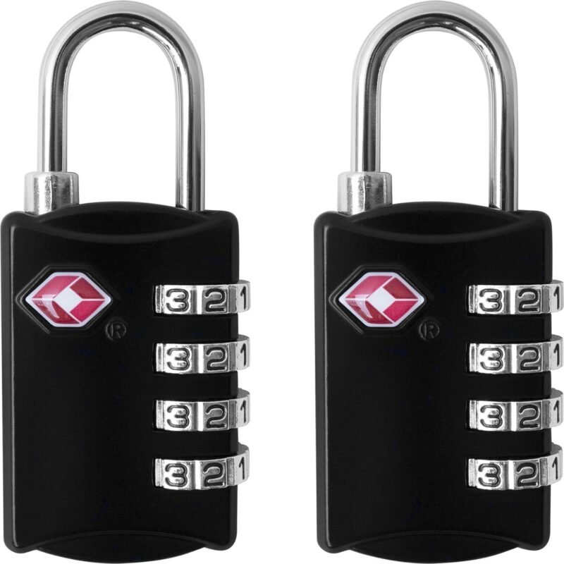 desired tools TSA Luggage Locks (2 Pack) - 4 Digit Combination Steel Padlocks - Approved Travel Lock for Suitcases & Baggage - Black