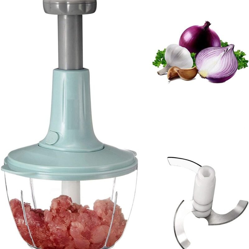 Plastic & Stainless Steel Food Chopper, Manual Speedy Hand-Press Vegetable Chopper Mixer Cutter to Cut Onion, Salad, Tomato, Potato Garlic and Fruits Nuts Egg Whisk-Salad Spinner ( 650 ML )