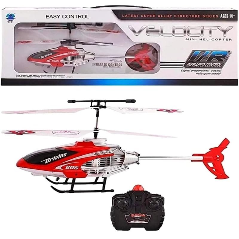 Remote Control Velocity Flying Helicopter with Unbreakable Blades, Infrared Sensors & Light, 2D/2.5D Transmitter Chargeable Helicopter Toy for Kids(Red)