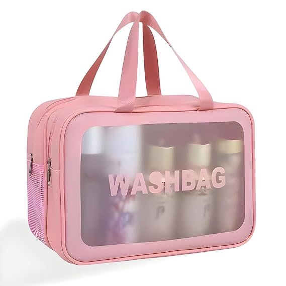 Washbag Dual Compartment Makeup Organiser Pouch, Cosmetic Bag, Travel Toiletry Bag for Men and Women - 30 x 20 x 14 Cm - Rose Gold